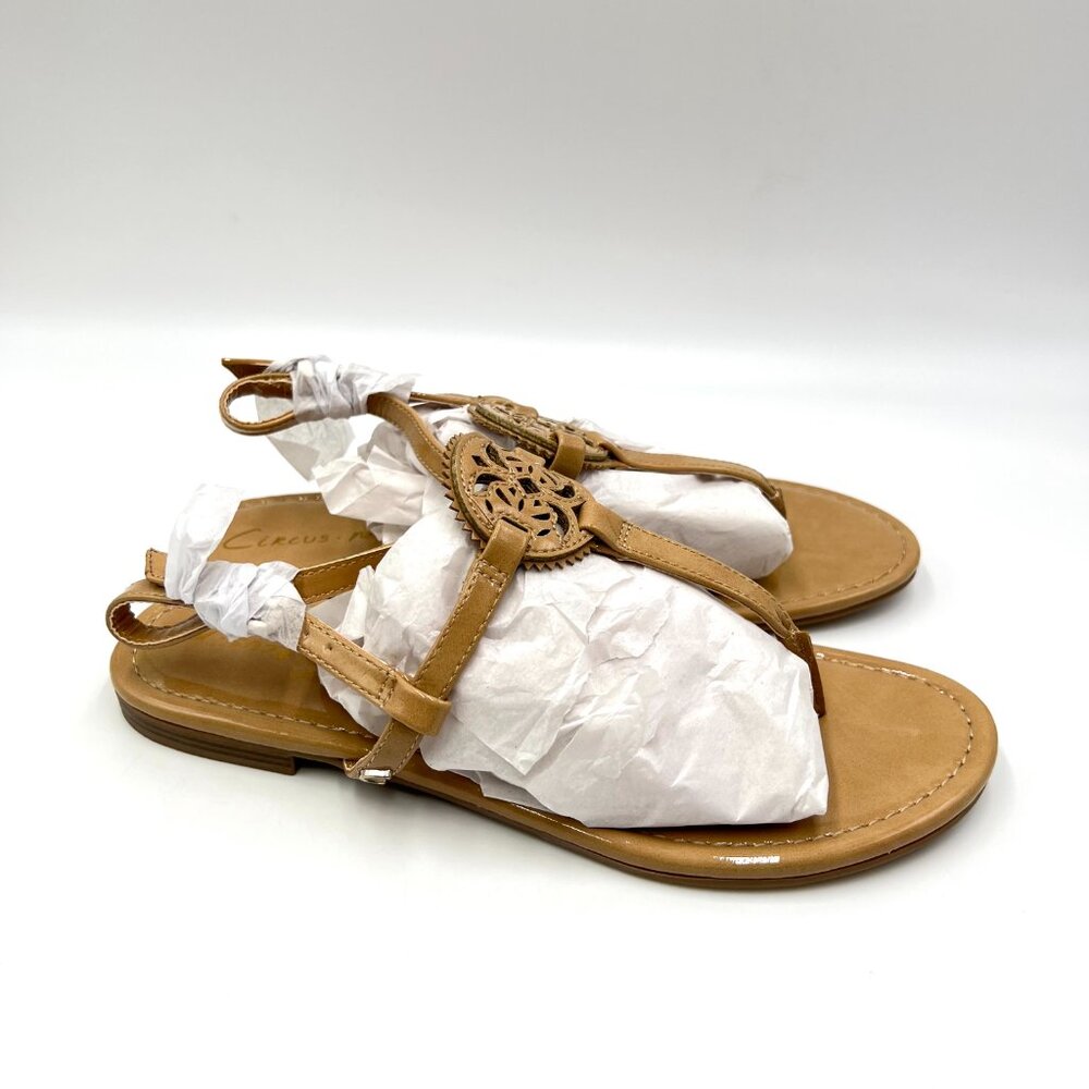 Circus NY Sam Edelman Womens‎ Size 7.5 Celia Tan Beige Patent Flat Sandals Shoes